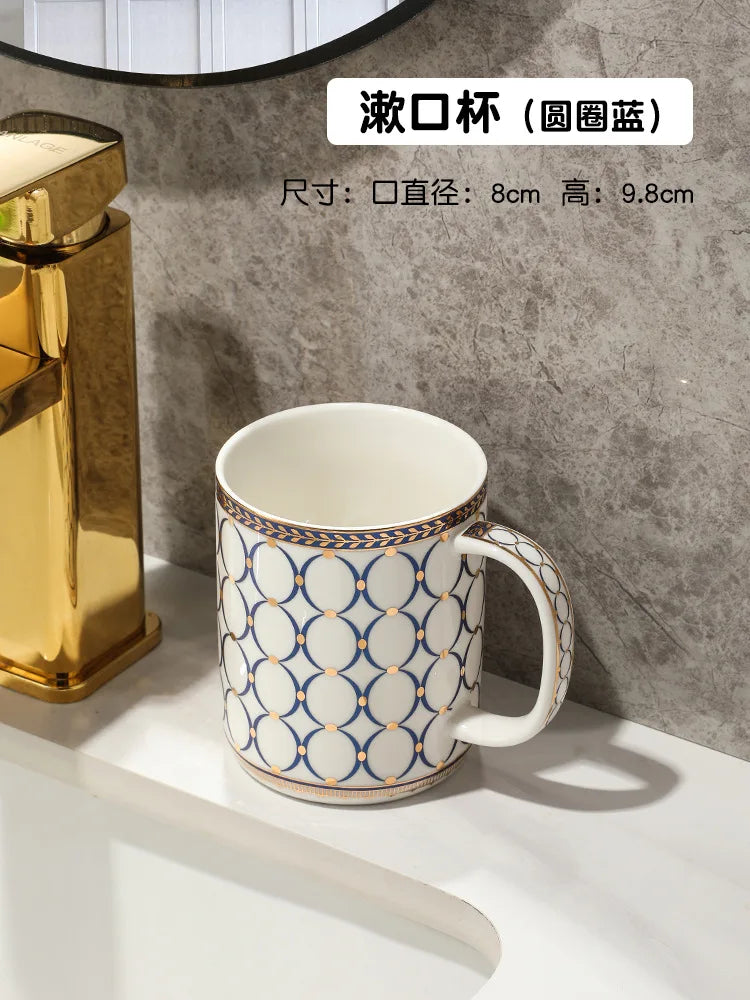 Luxury Ceramic Soap Dish with Irregular Stripes and Perforated Drainage – Household Bathroom Accessory with Washstand Gargle Cup