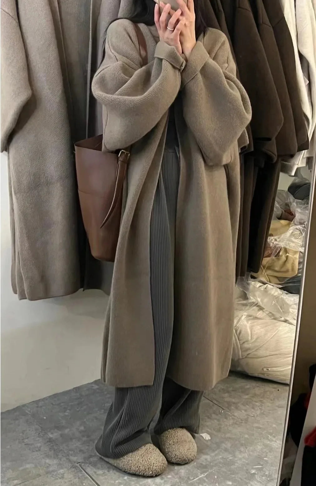 2024 Women's V-Neck Knit Cardigan – Long Sleeve Open Front Sweater, Loose Fit Solid Color Winter Outerwear
