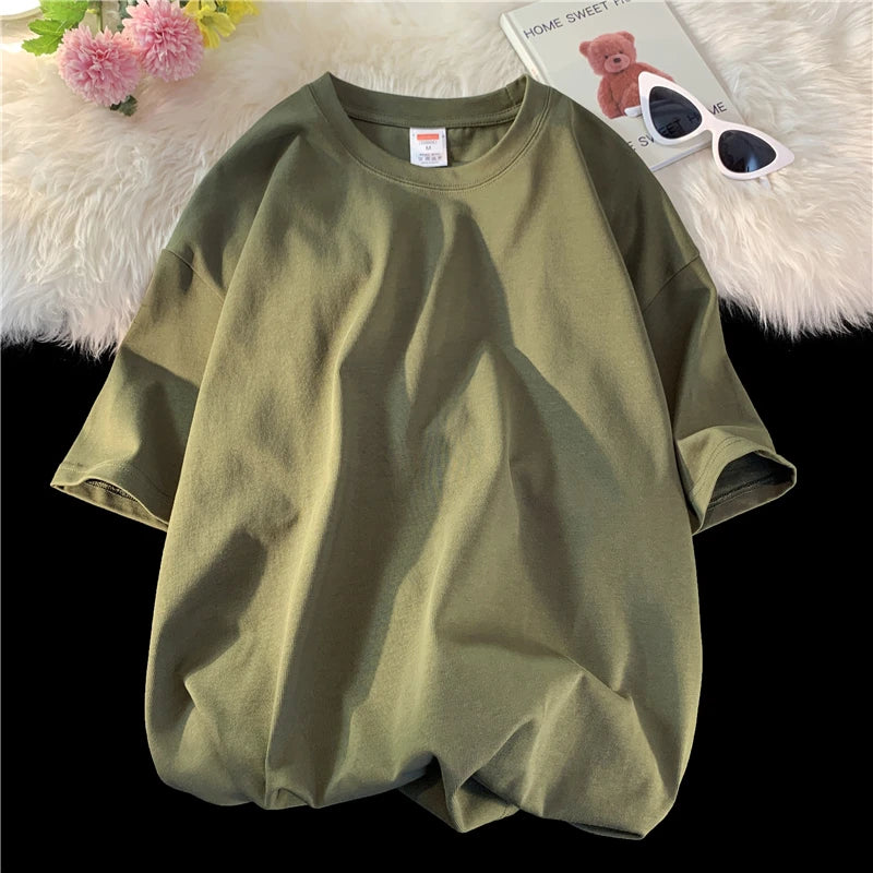 Unisex Oversized Heavyweight Cotton T-Shirt – 260gsm Basic Solid Color Hip-Hop Style Summer Tee