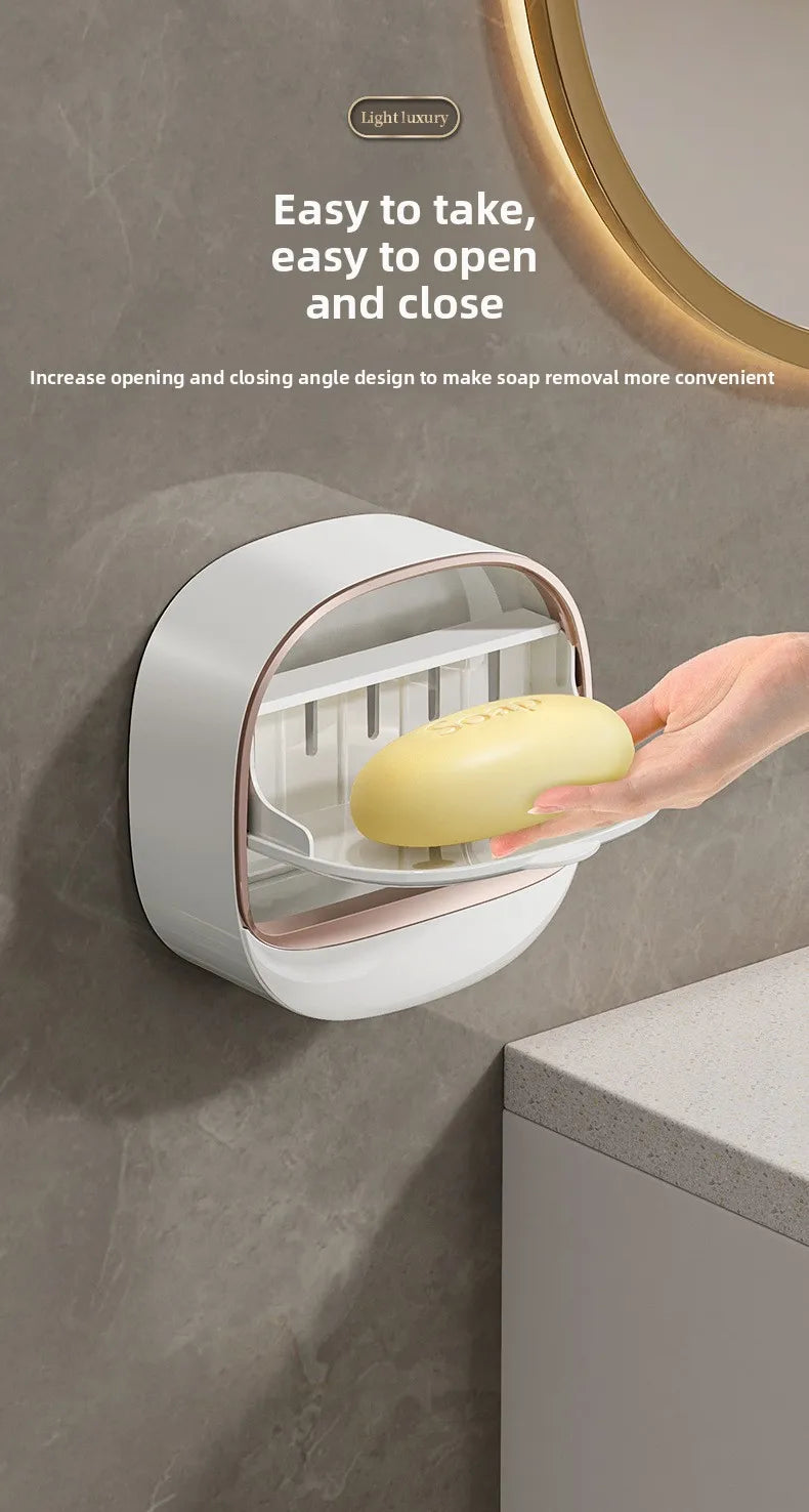 Wall-Mounted Punch-Free High-End Soap Box with Drainage – Household Soap Rack and Storage
