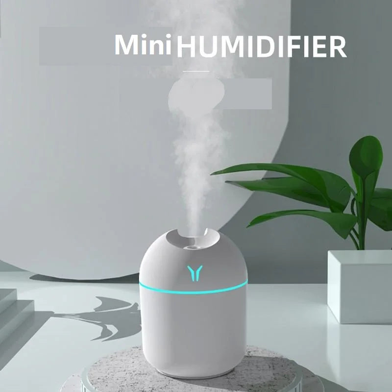 250ML USB Ultrasonic Mini Humidifier & Essential Oil Diffuser – Quiet Mist Maker with LED Mood Light for Home & Car Use