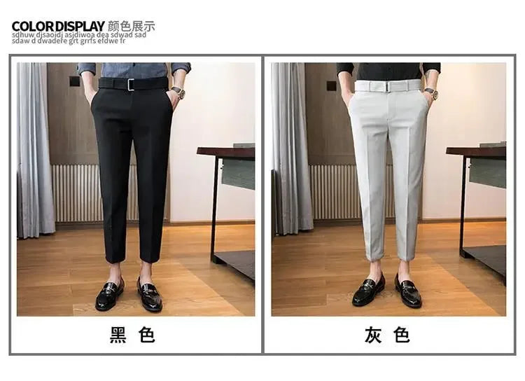 Men’s Korean-Style Slim Fit Summer Suit Pants – Lightweight Ice Silk Trousers, Business Casual Streetwear, Plus Sizes Available