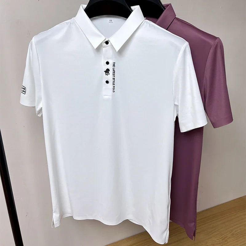 Men's Premium Printed Polo Shirt – Short Sleeve, Seamless Ice Silk, Breathable Golf & Business Casual Summer Tee