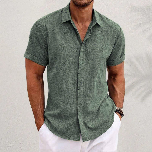 Men's Casual Linen T-Shirt – Solid Color, Short Sleeve, Loose Fit