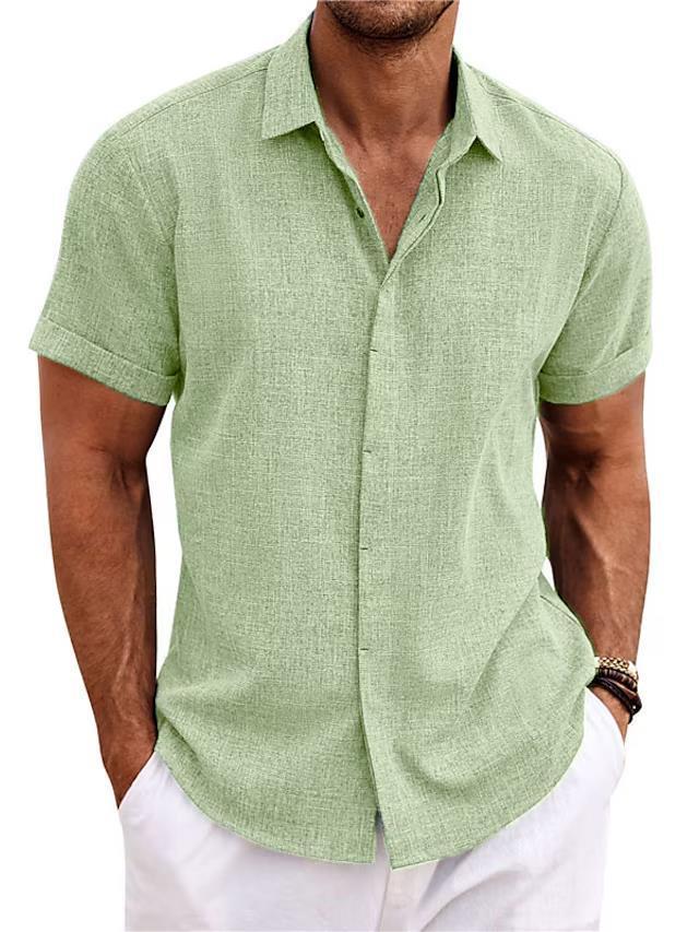 Men's Casual Linen T-Shirt – Solid Color, Short Sleeve, Loose Fit