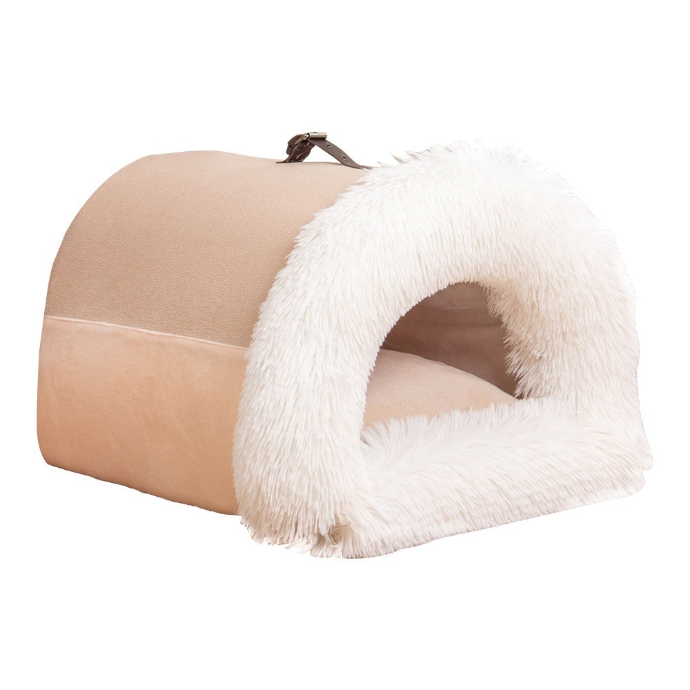Portable Warm Pet Nest – Soft Long Fur Bed for Cats & Dogs, Moisture-Proof & Cozy for Autumn/Winter