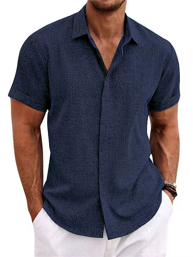 Men's Casual Linen T-Shirt – Solid Color, Short Sleeve, Loose Fit
