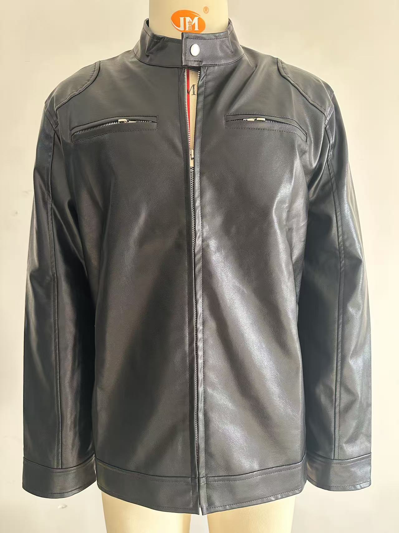 Men’s Stand Collar Faux Leather Business Casual Jacket