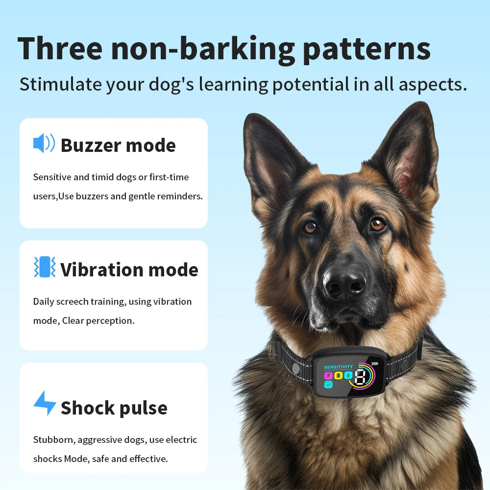 Smart Rechargeable Anti-Bark Dog Collar – HD Display, Waterproof, Bark Control Training Device for All Dog Sizes