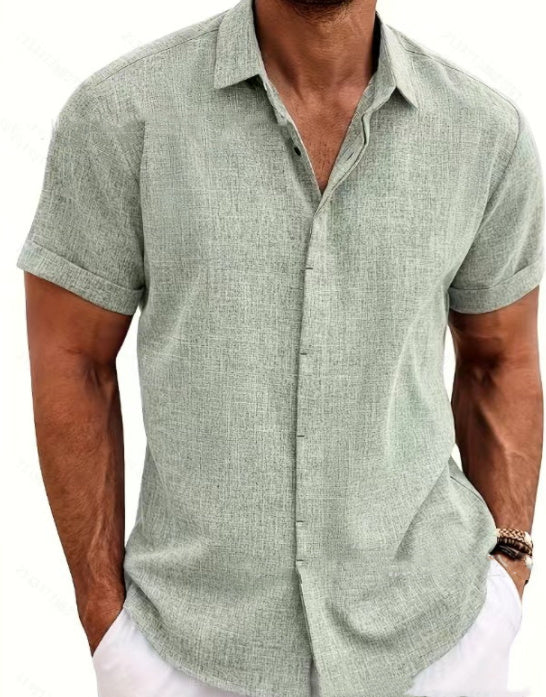 Men's Casual Linen T-Shirt – Solid Color, Short Sleeve, Loose Fit