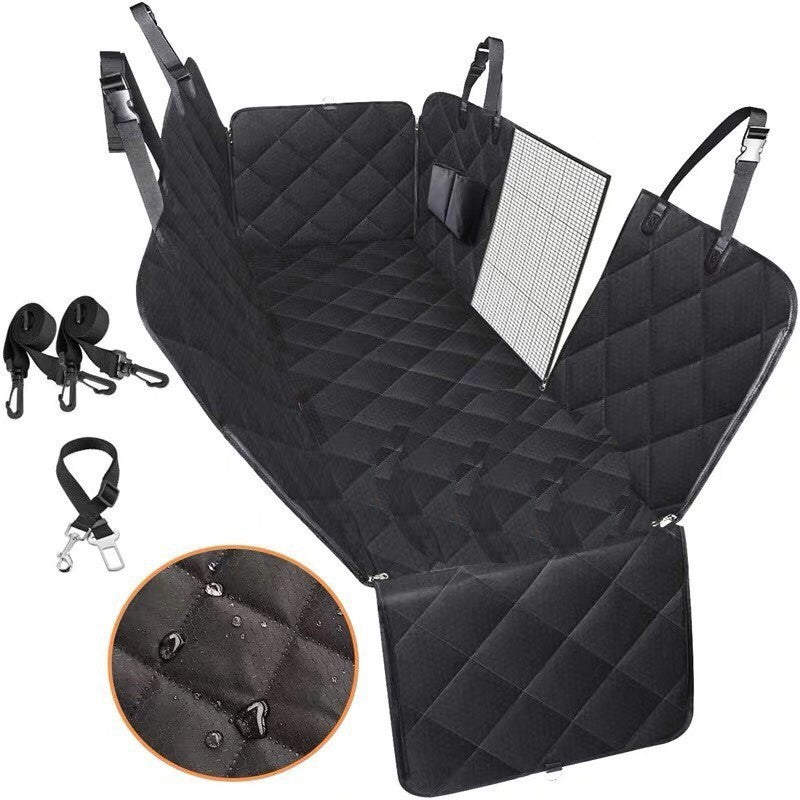 Dog Car Seat Cover with Mesh Window – Pet Hammock Protector for Back Seat, with Zipper & Storage Pocket for Travel