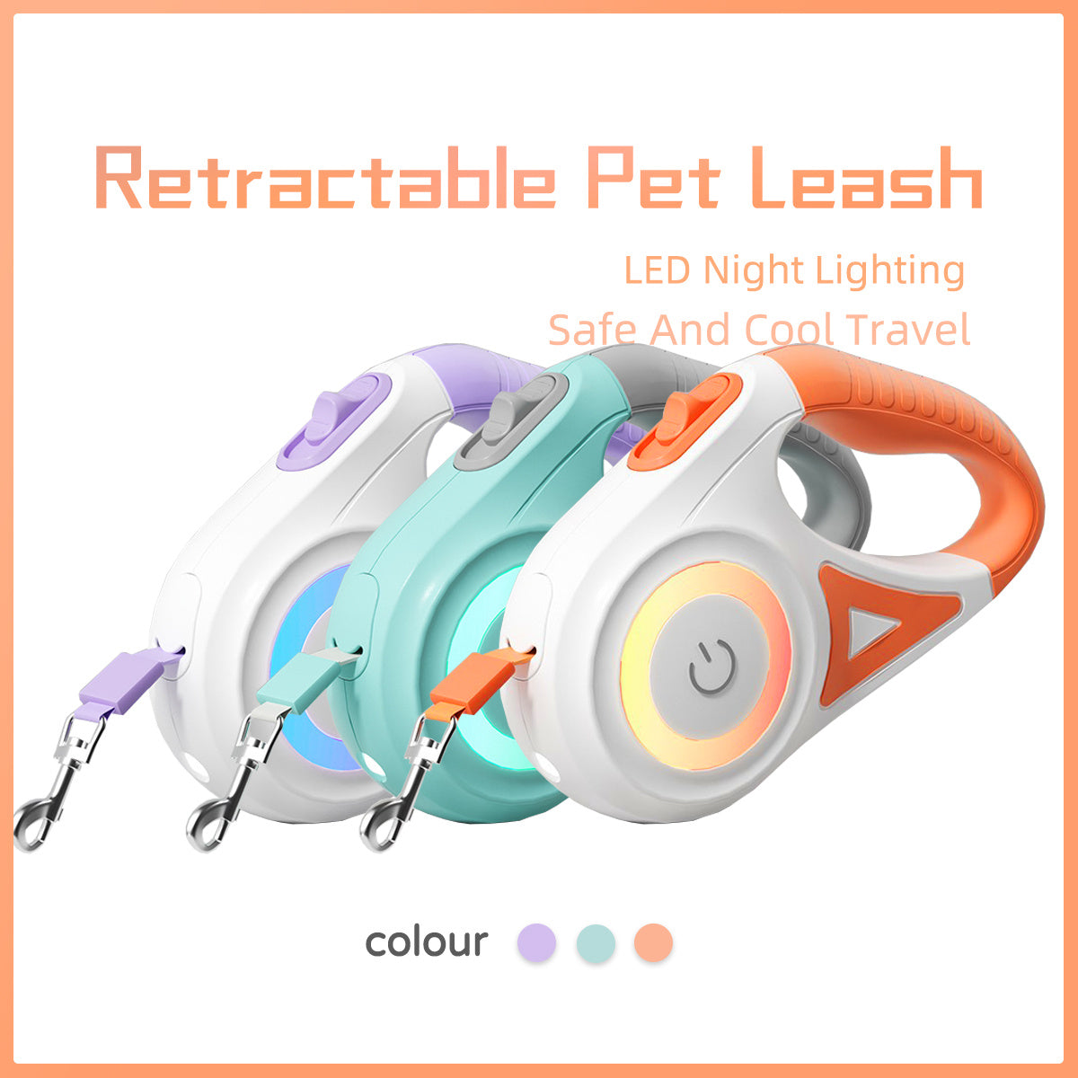 Retractable Dog Leash with Collar – Auto Traction Rope with Spotlight for Small & Medium Dogs