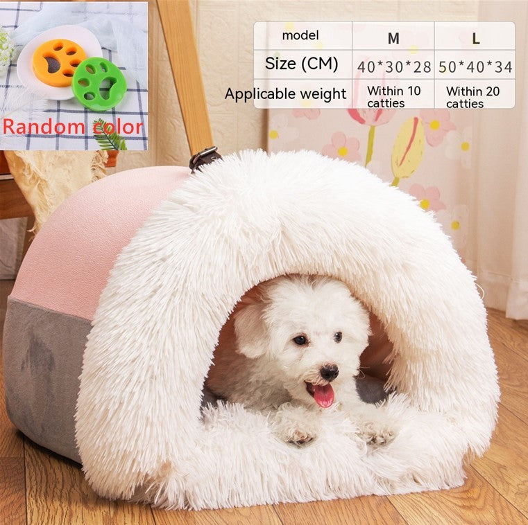 Portable Warm Pet Nest – Soft Long Fur Bed for Cats & Dogs, Moisture-Proof & Cozy for Autumn/Winter
