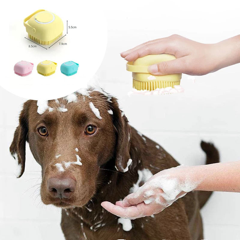 Silicone Pet Bath & Massage Gloves – 2-in-1 Grooming Brush with Shampoo Dispenser for Dogs & Cats