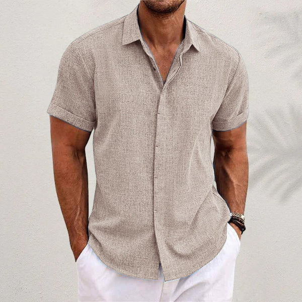Men's Casual Linen T-Shirt – Solid Color, Short Sleeve, Loose Fit