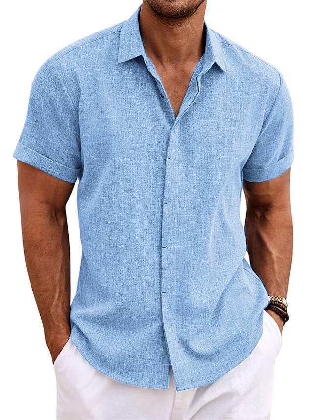 Men's Casual Linen T-Shirt – Solid Color, Short Sleeve, Loose Fit