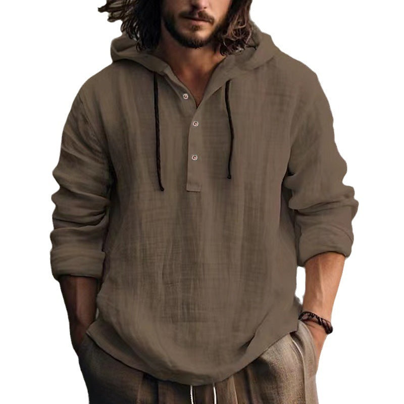 New Cotton-Linen Hooded Shirt – Casual Long Sleeve Daily Wear