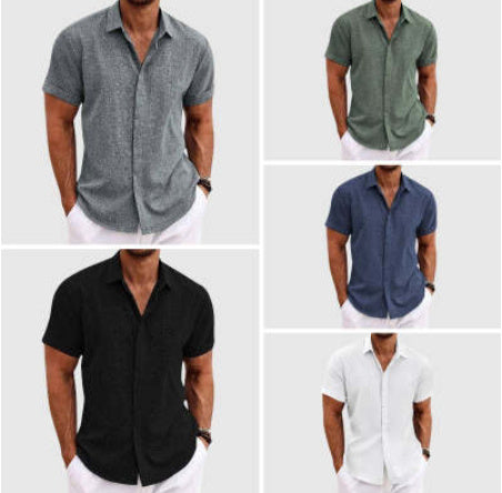 Men's Casual Linen T-Shirt – Solid Color, Short Sleeve, Loose Fit