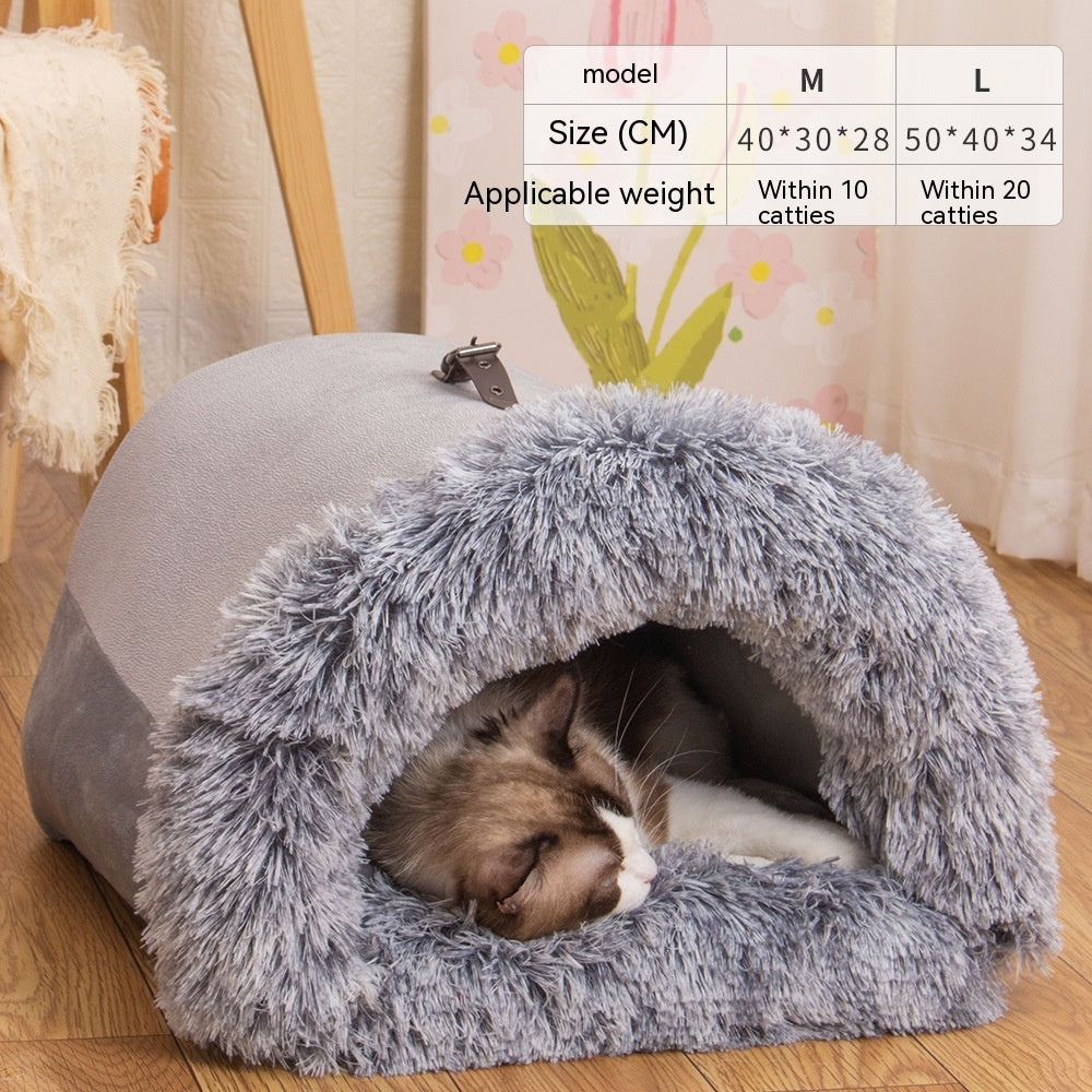 Portable Warm Pet Nest – Soft Long Fur Bed for Cats & Dogs, Moisture-Proof & Cozy for Autumn/Winter