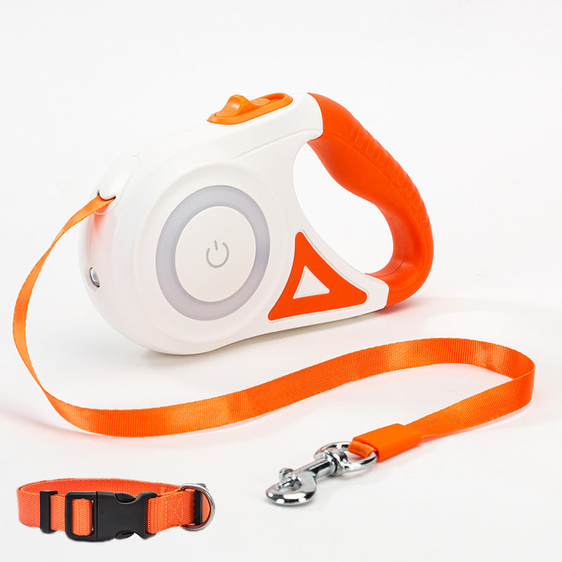 Retractable Dog Leash with Collar – Auto Traction Rope with Spotlight for Small & Medium Dogs