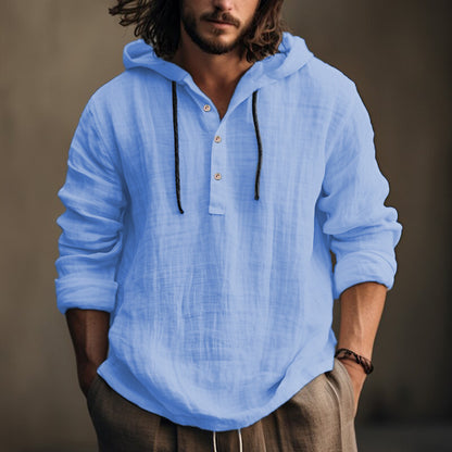 New Cotton-Linen Hooded Shirt – Casual Long Sleeve Daily Wear