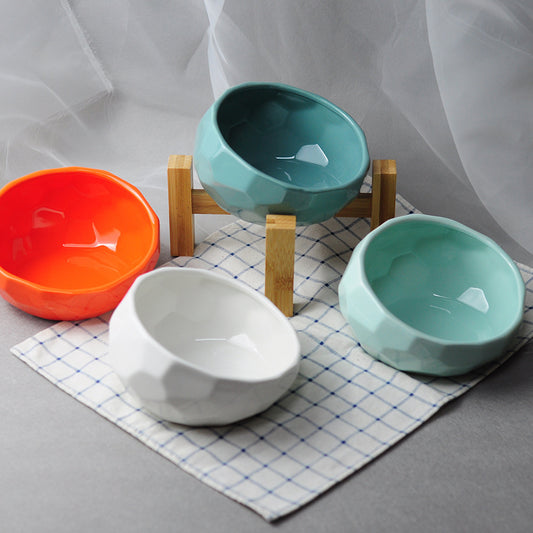 Ceramic Pet Bowl – Tilted Mouth Design for Cats & Small Dogs, Anti-Slip & Easy to Eat