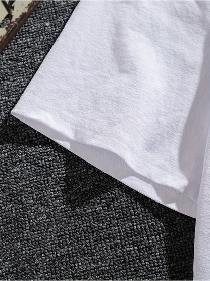 Men’s White Printed T-Shirt – Loose Fit, Trendy Streetwear for Summer