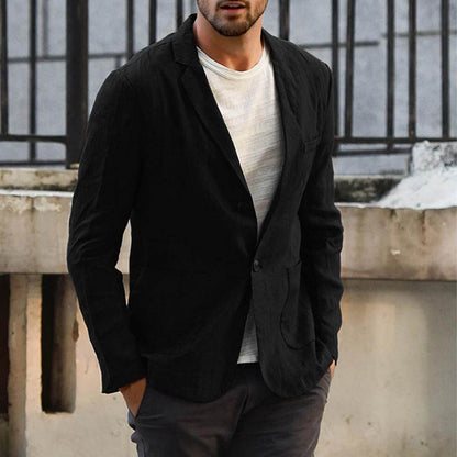 Casual Blazer Jacket in Solid Cotton-Linen Blend