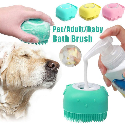Silicone Pet Bath & Massage Gloves – 2-in-1 Grooming Brush with Shampoo Dispenser for Dogs & Cats