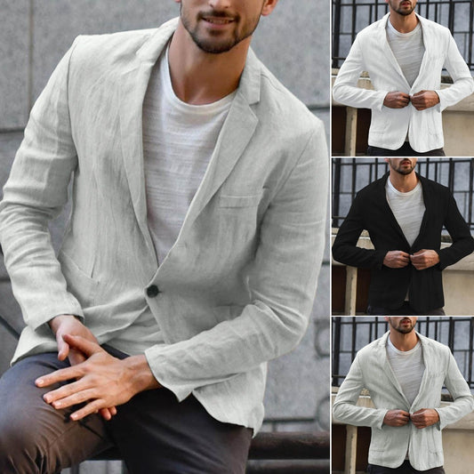 Casual Blazer Jacket in Solid Cotton-Linen Blend