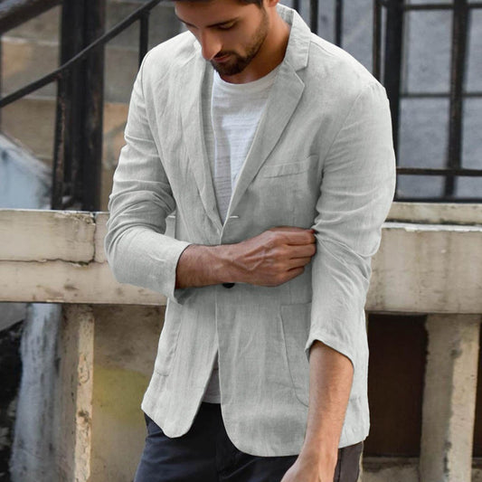 Casual Blazer Jacket in Solid Cotton-Linen Blend