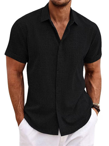 Men's Casual Linen T-Shirt – Solid Color, Short Sleeve, Loose Fit