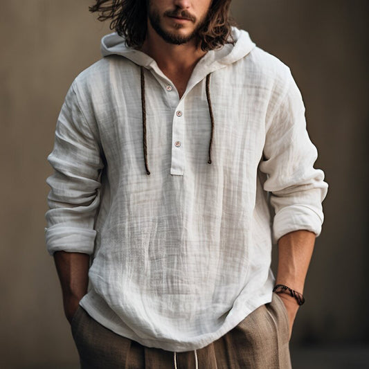 New Cotton-Linen Hooded Shirt – Casual Long Sleeve Daily Wear