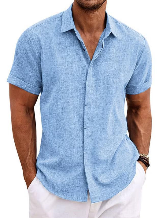 Men's Casual Linen T-Shirt – Solid Color, Short Sleeve, Loose Fit