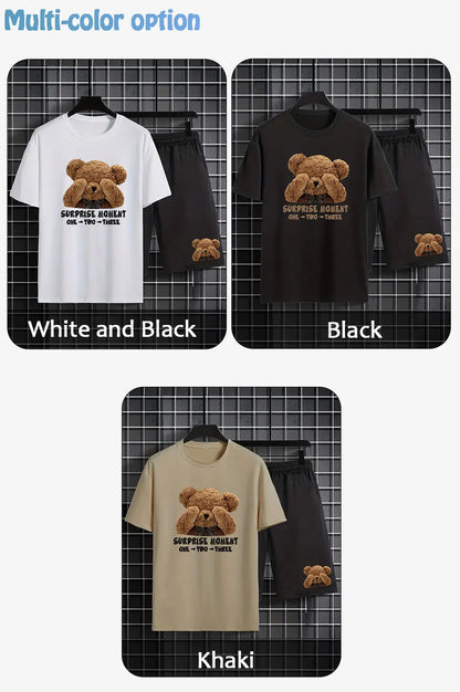 Men's Summer Two-Piece Set – Printed Short Sleeve T-Shirt & Shorts, Trendy Round Neck Sports Outfit for Casual Wear