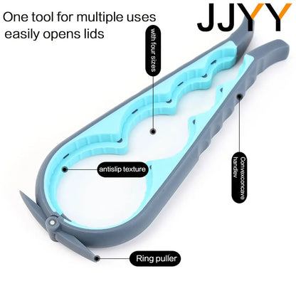 JJYY 5-in-1 Jar and Bottle Opener with Easy Grip – Quick Twist-Off Lid Remover for Bottles and Can Lids, Ideal for Everyday Cooking