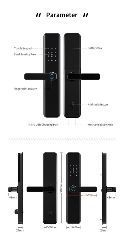 Waterproof TTLock Smart Bluetooth Door Lock – Biometric Fingerprint, Digital Code, WiFi-Enabled Electronic Intelligent Lock