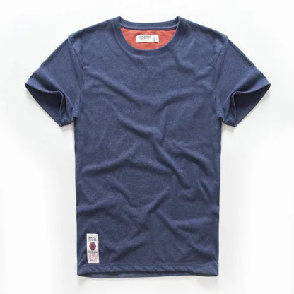 New Men's Cotton Solid Color Short Sleeve T-Shirt – Multi Pure Colors, Fancy Yarn Fabric in Wine, White, and Blue