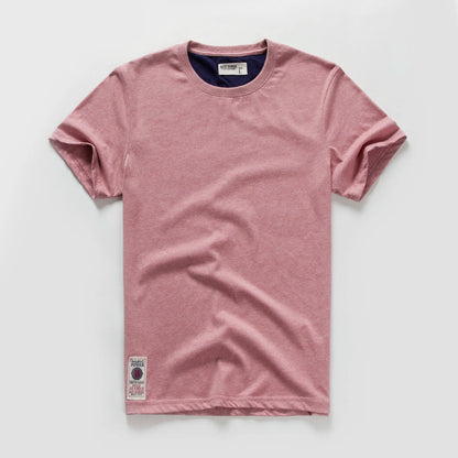 New Men's Cotton Solid Color Short Sleeve T-Shirt – Multi Pure Colors, Fancy Yarn Fabric in Wine, White, and Blue