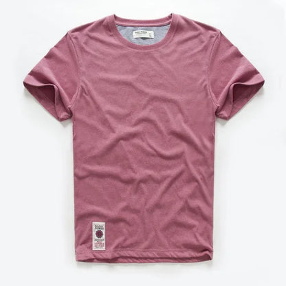New Men's Cotton Solid Color Short Sleeve T-Shirt – Multi Pure Colors, Fancy Yarn Fabric in Wine, White, and Blue