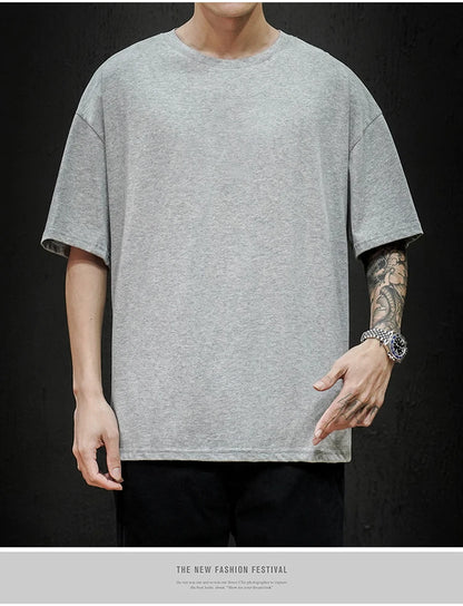 Men’s Oversized Hip-Hop T-Shirt – Summer Solid Color Streetwear Cotton Tee, Casual Short Sleeve Fashion Top