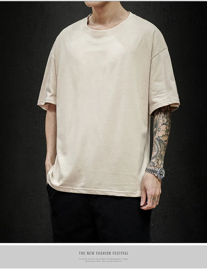 Men’s Oversized Hip-Hop T-Shirt – Summer Solid Color Streetwear Cotton Tee, Casual Short Sleeve Fashion Top