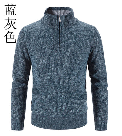 Men’s Warm Half-Zip Turtleneck Sweater – Thick Fleece Knit Pullover for Winter & Spring | Slim Fit Wool Jumper 3XL
