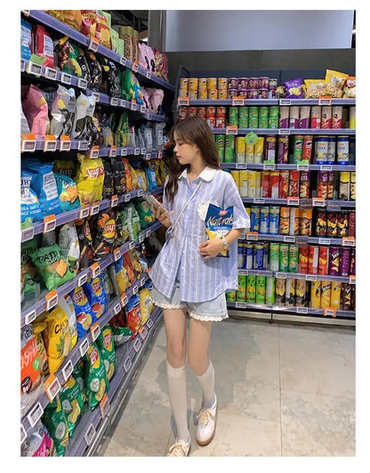 High-Waisted Lace Trim Denim Shorts – Cute Korean Style for Everyday Comfort & Style