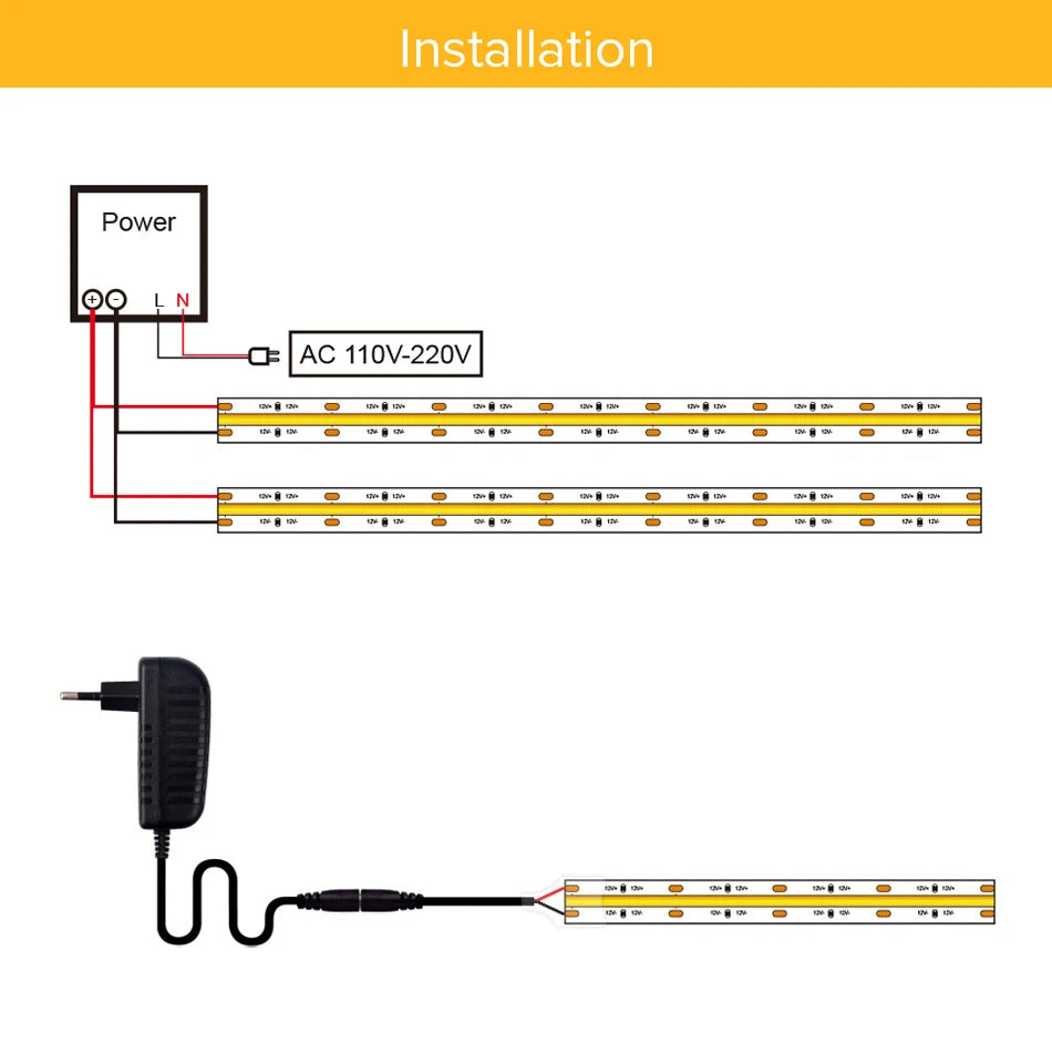 UL Certified COB LED Strip Light, High-Density 320-480 LEDs/m, 16.4ft Flexible Tape Ribbon, 3000-6500K Color Temperature, RA90 Color Rendering, DC 12V/24V