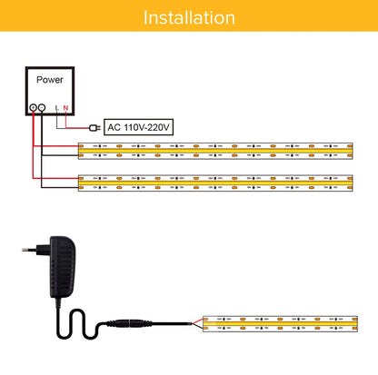 UL Certified COB LED Strip Light, High-Density 320-480 LEDs/m, 16.4ft Flexible Tape Ribbon, 3000-6500K Color Temperature, RA90 Color Rendering, DC 12V/24V