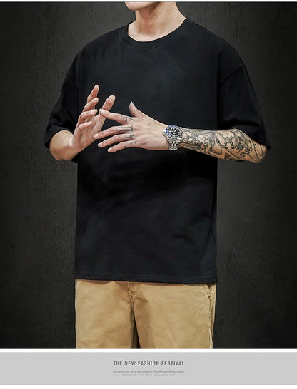 Men’s Oversized Hip-Hop T-Shirt – Summer Solid Color Streetwear Cotton Tee, Casual Short Sleeve Fashion Top