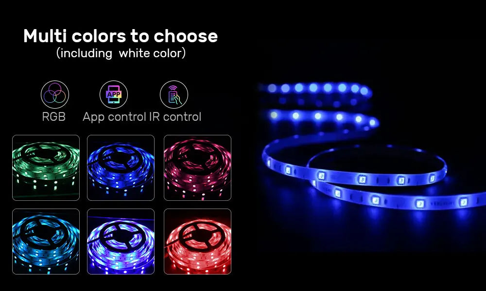 5V RGB LED Strip Lights, 1M-30M, 16 Million Colors, Music Sync, Color Changing LED Lighting for Parties and Home Decor