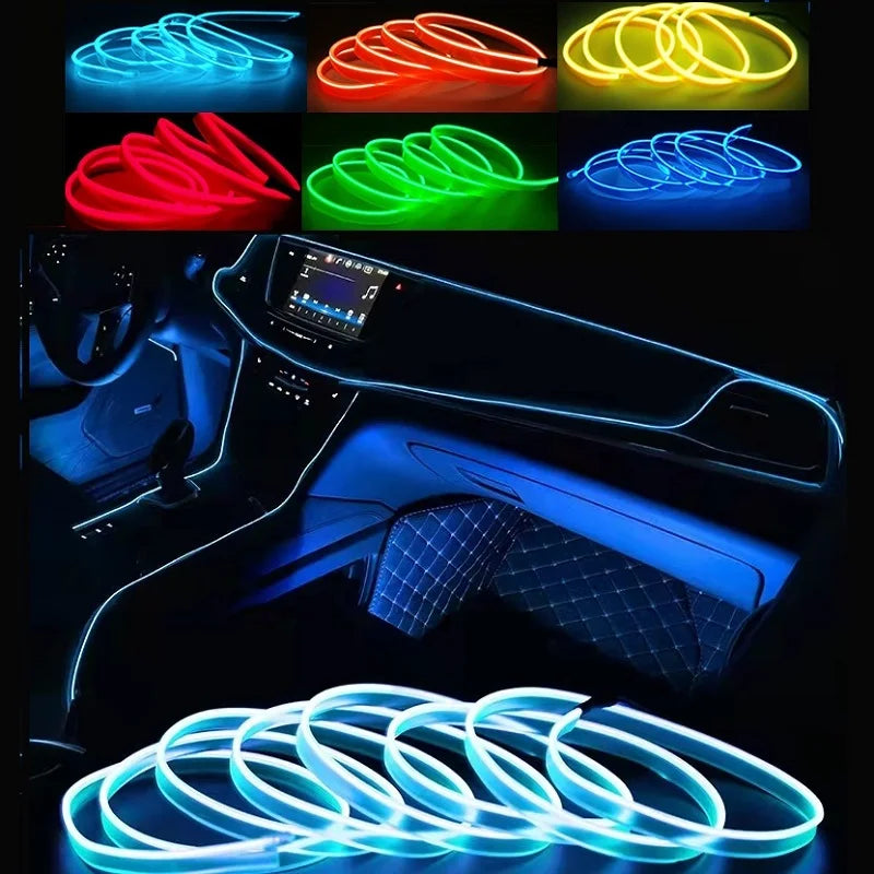 1/2/3/5M Flexible EL Neon Wire LED Strip for Car Interior Decoration, USB Powered DIY Ambient Party Lighting