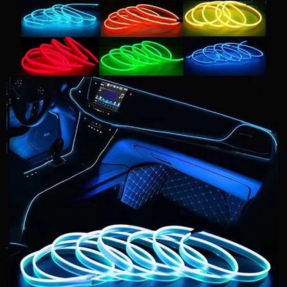 1/2/3/5M Flexible EL Neon Wire LED Strip for Car Interior Decoration, USB Powered DIY Ambient Party Lighting